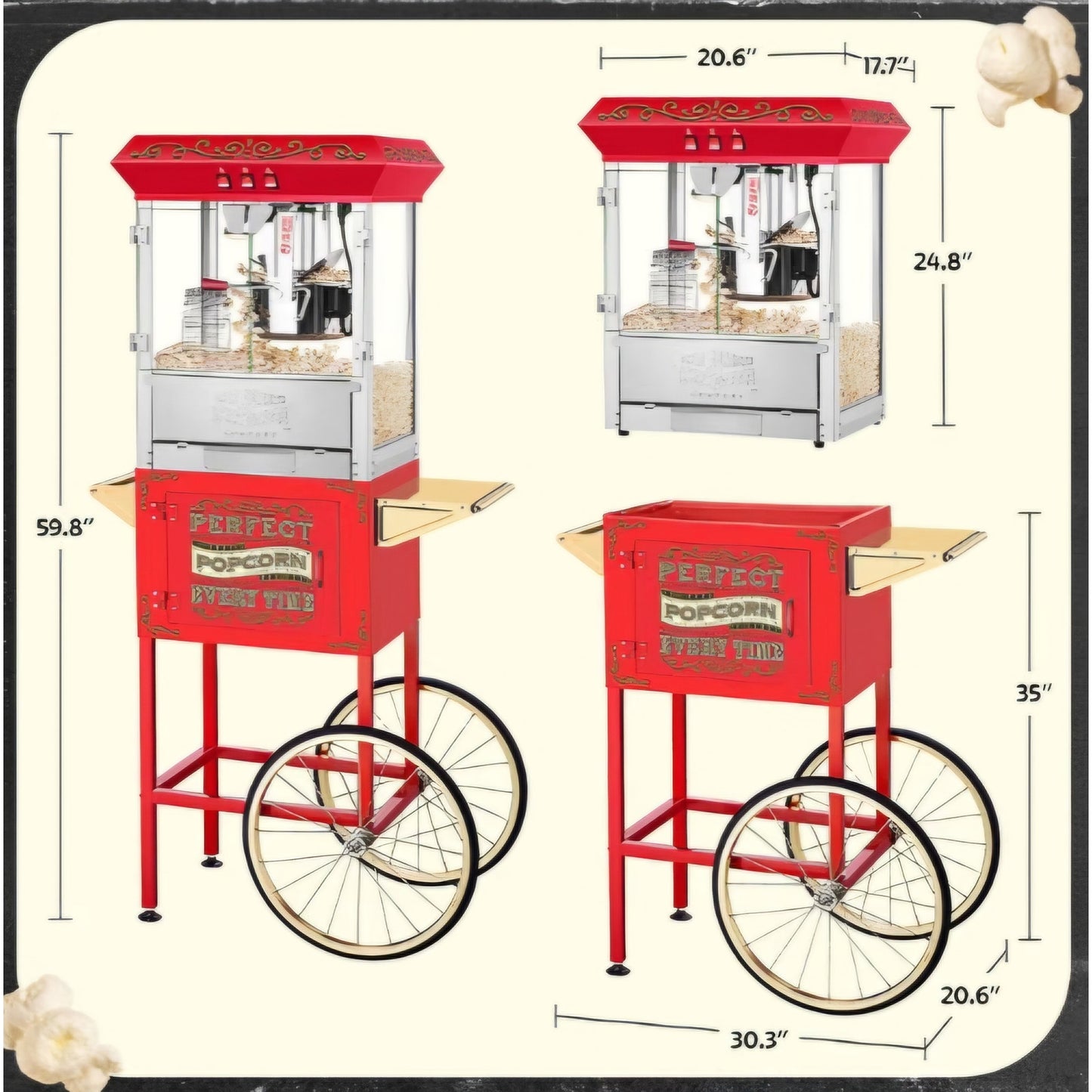 Great Northern Popcorn Company 5995 10 oz. Perfect Popper Popcorn Machine with Cart - Red