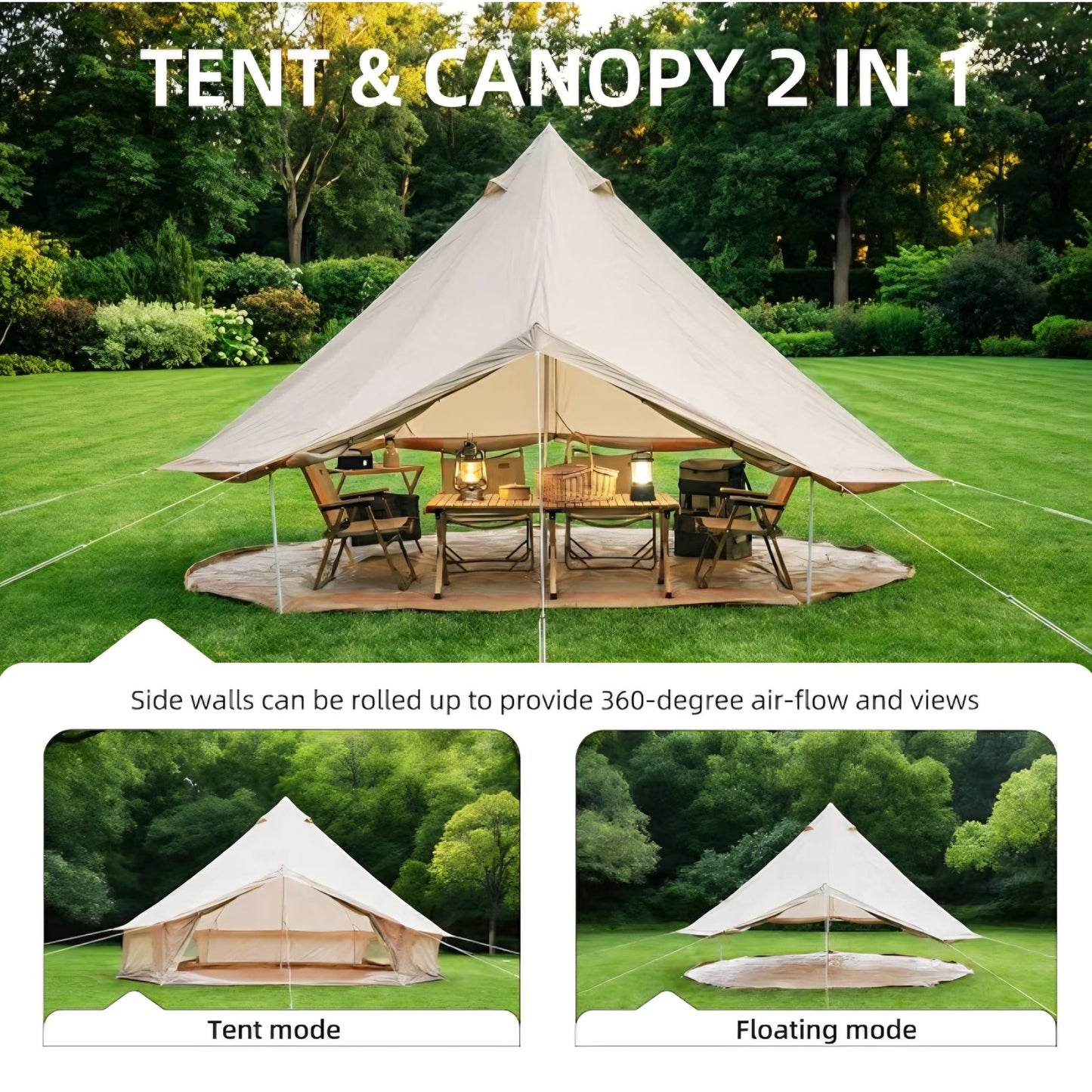 4 Season Canvas Bell Tent 9.8 FT-16.4 FT Waterproof All Weather Glamping Yurt Tent, Luxury Hot Tent
