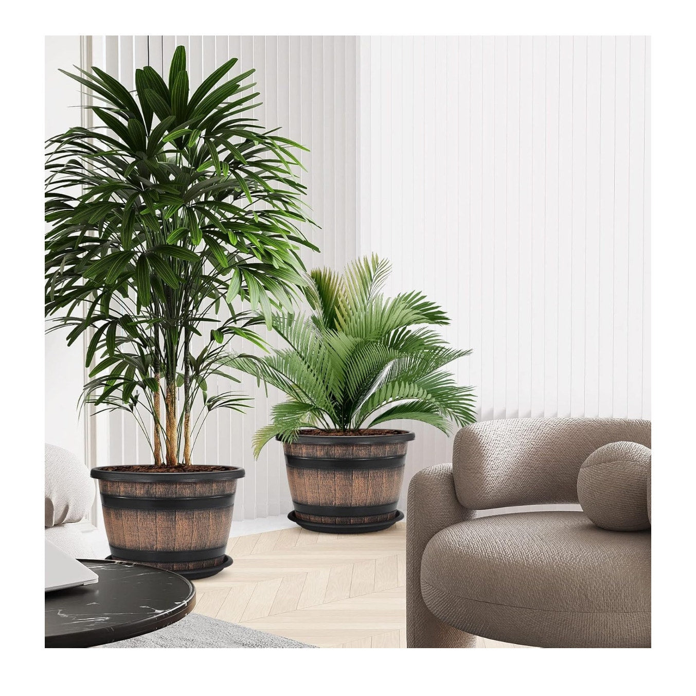 Quarut Large Plastic 3 Pack16 inch Plant Pots,Whiskey Barrel