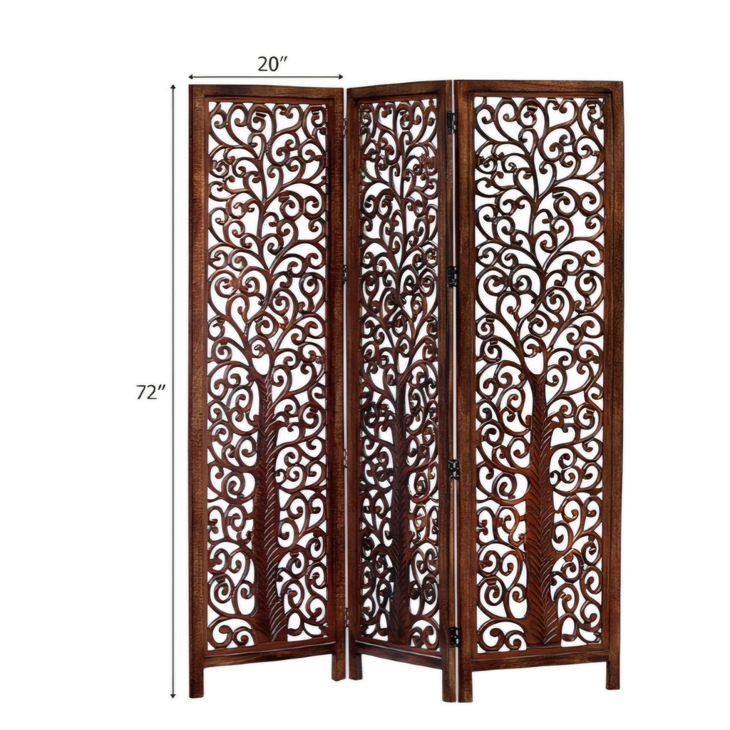 Room Divider Wood Floor Screen - Arbor Tree Antique Brown - Handcrafted 60 x 72 Three Folding Panel