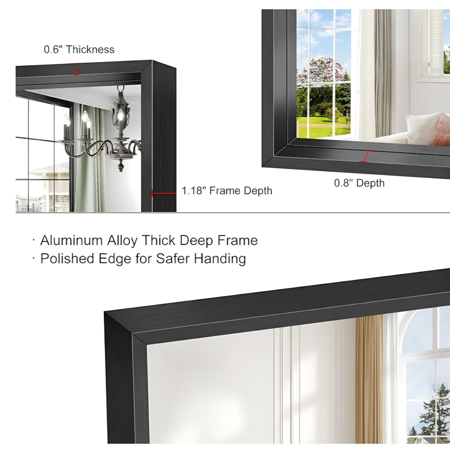 Black Rectangle Mirror, 48 x 36 Inch Large Bathroom Mirrors for Over Sink, 0.6" Thickened Deep Fram