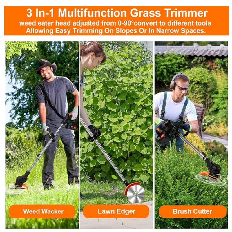 Weed Wacker Cordless,24v Electric Weed Eater Battery Powered, 3 in 1 Lightweight String Trimmer
