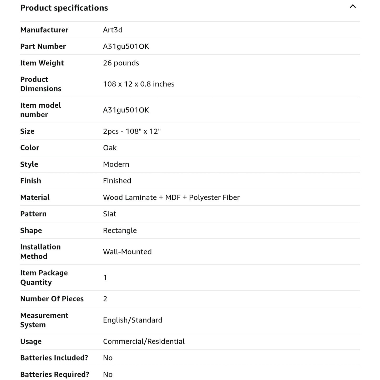 Art3d 2-Pack 108" x 12"  Oak; Acoustic Wood Panels for Wall, Soundproof Wood Slat Panel for Wall