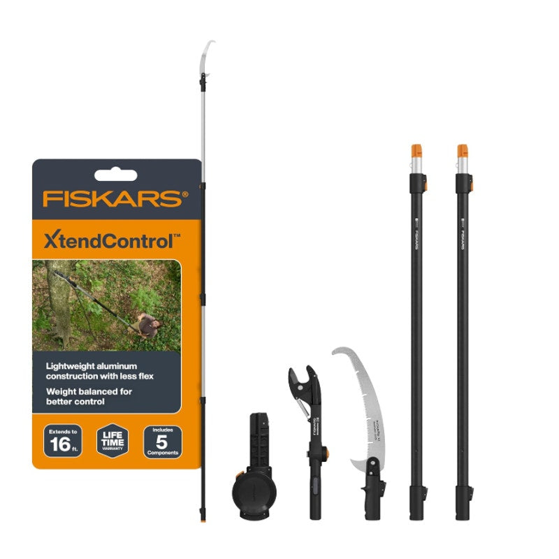 Fiskars 4-16 Ft XtendControl Extendable Pole Saw & Tree Pruner Modular Set Rotating Pruner Head Piv