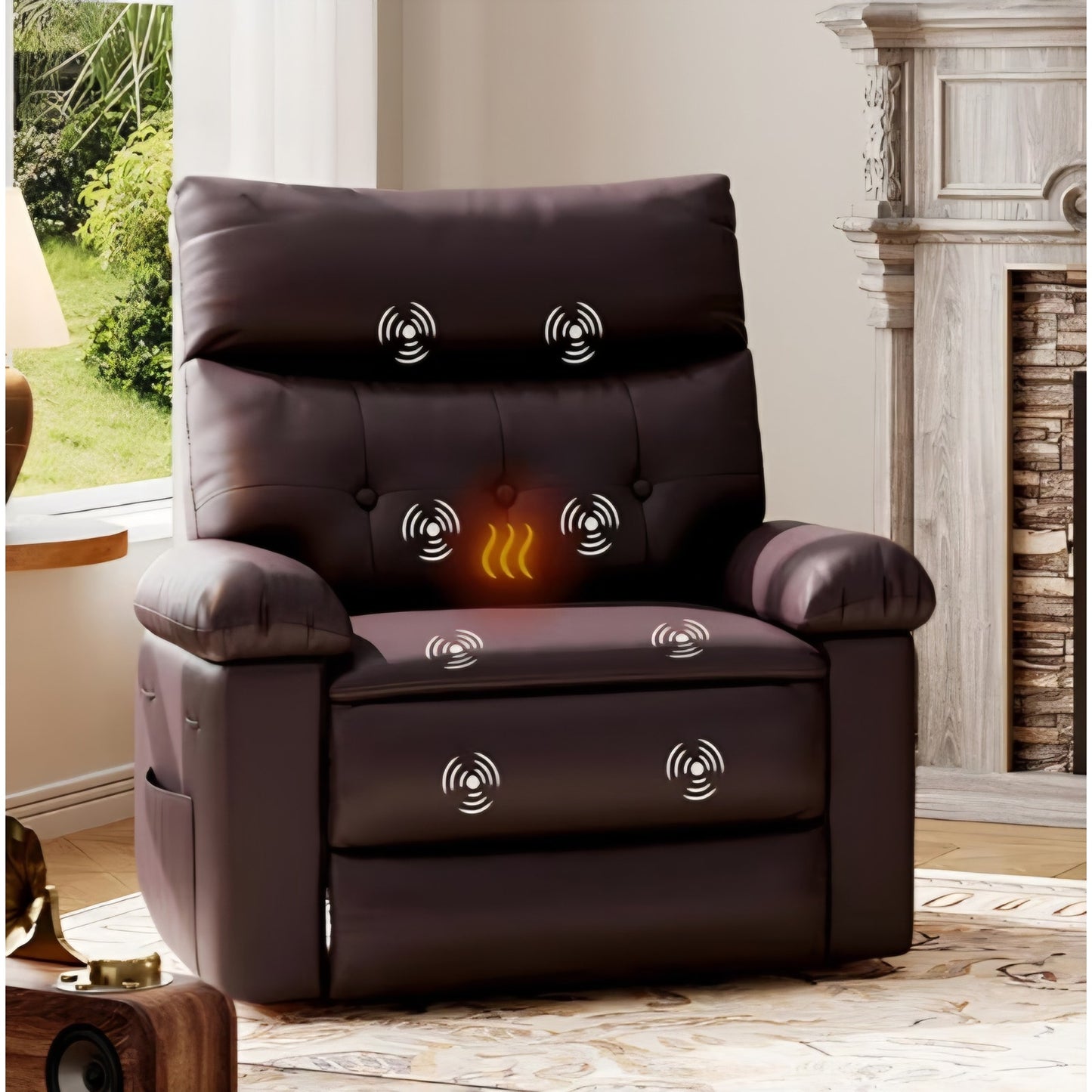 Oversized Leather Recliner Chair - Heat and Massage, Swivel Rocker Manual Recliner for Adults