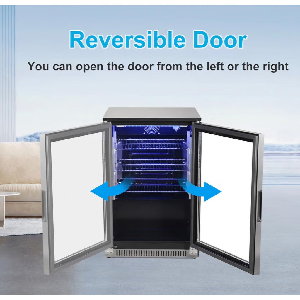20" Under Counter Beverage Refrigerator with Reversible Glass Door Built-in/Freestanding, 3.2 Cu.Ft