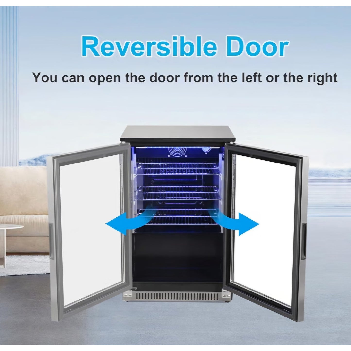 20" Under Counter Beverage Refrigerator with Reversible Glass Door Built-in/Freestanding, 3.2 Cu.Ft