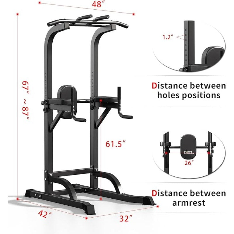 DONIUZ Power Tower Pull Up Bar and Dip Station, Multi-Function Home Gym, Height Adjustable, Black