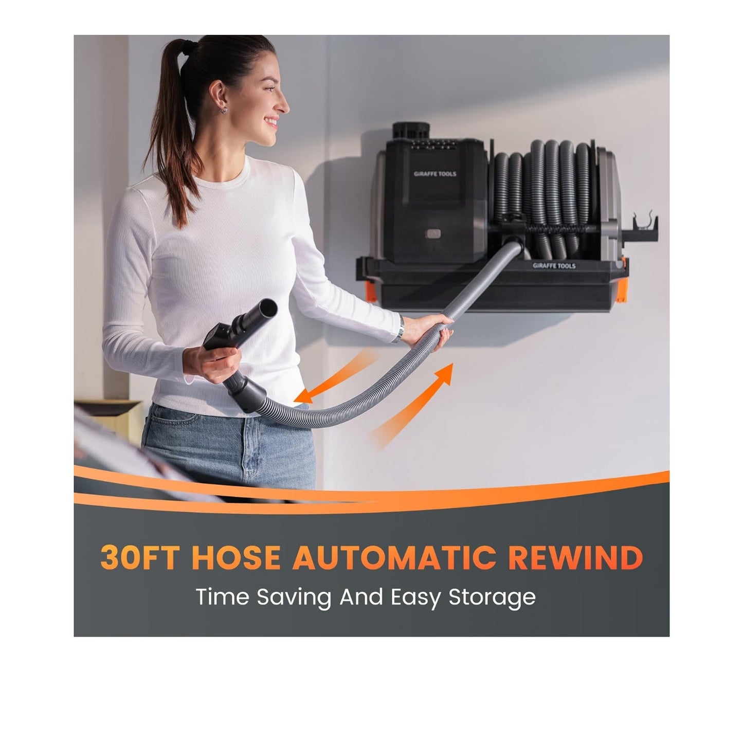 Giraffe Tools Grandstorm Retractable Vacuum Cleaner with 30 FT Hose
