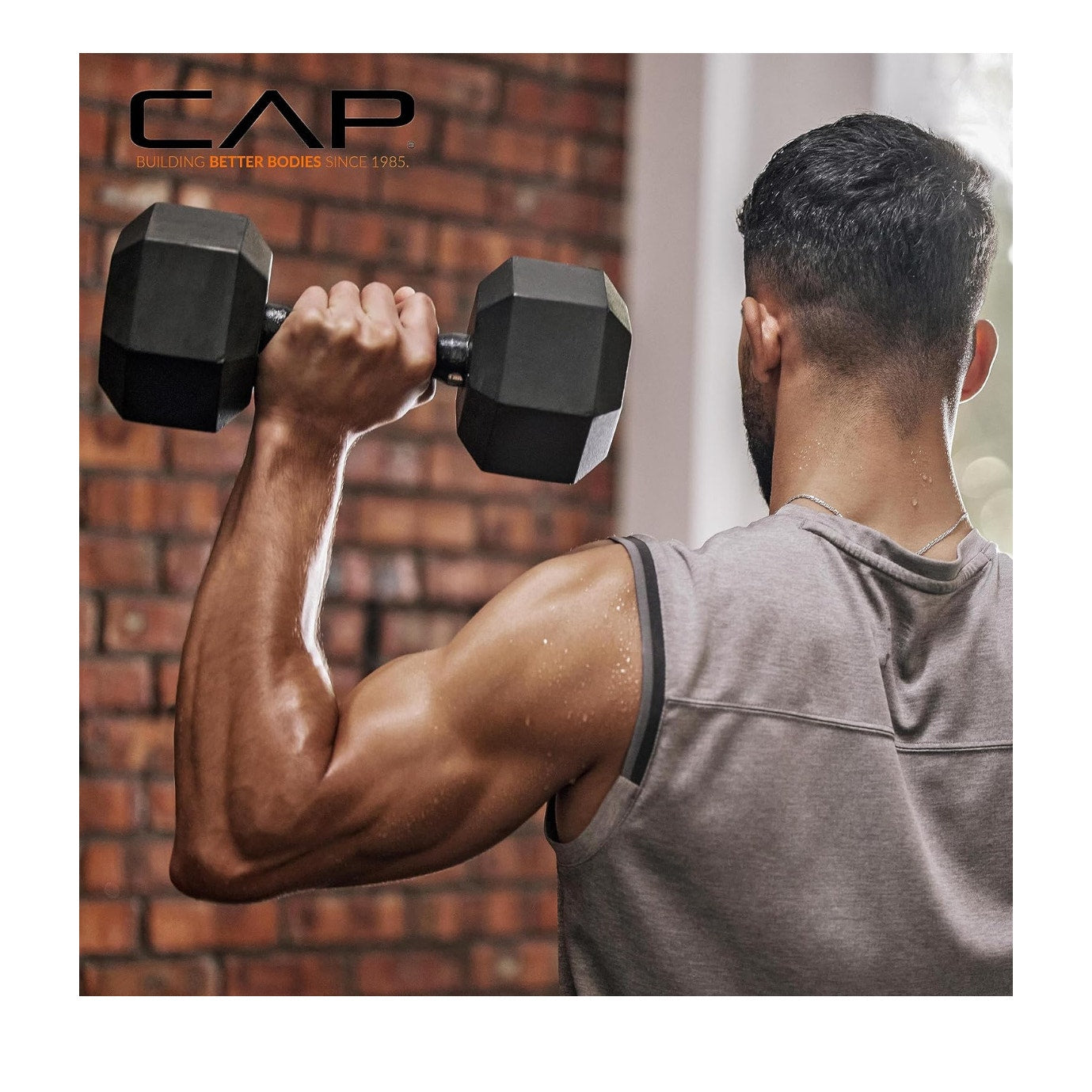 CAP Barbell Rubber Coated Dumbbell Weight Set with Vertical Rack | 150 lbs