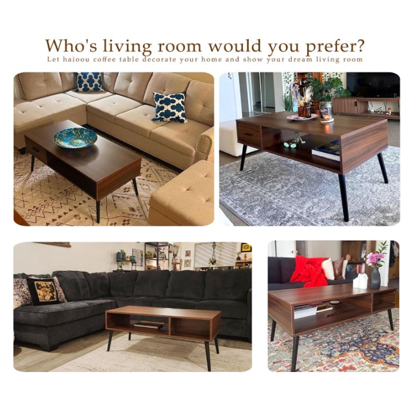 HAIOOU Mid Century Modern Coffee Table with Storage for Living Room