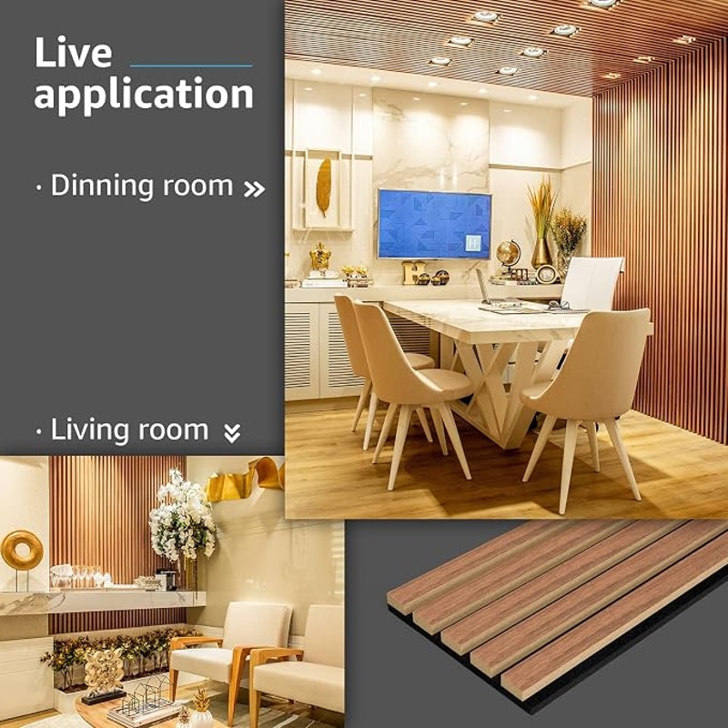 Art3d 4-Piece Wood Slat Acoustic Panels, Stylish Decor and Noise Reduction, Walnut, 94.5x7.9 In.