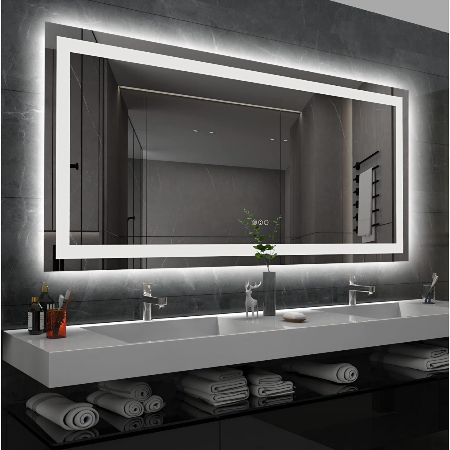Amorho LED Bathroom Mirror 60'' X36'' with Front and Backlight, Large Dimmable Wall Mirrors