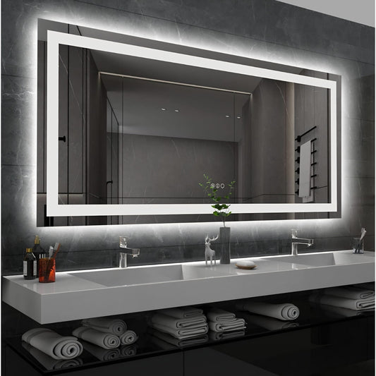 Amorho LED Bathroom Mirror 60'' X36'' with Front and Backlight, Large Dimmable Wall Mirrors