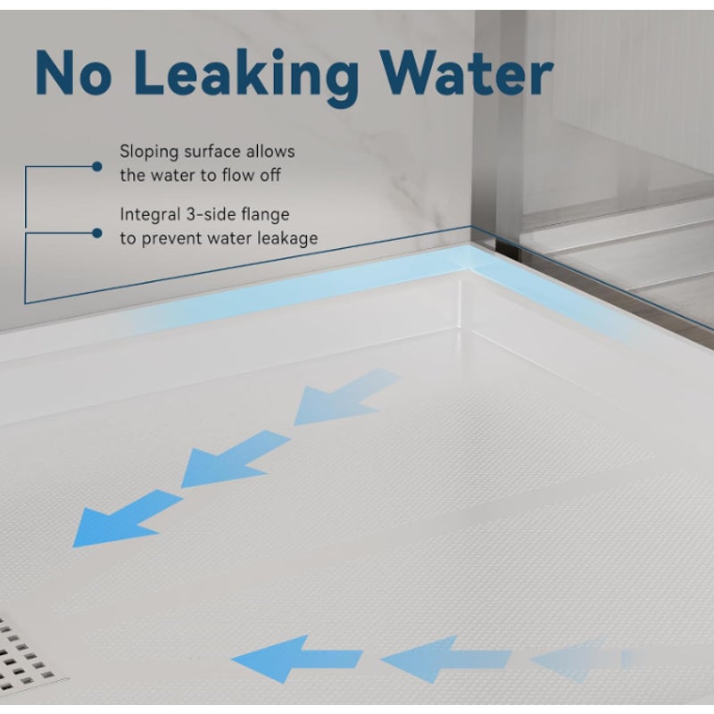 Findepot 60''L X 36''W X 4''H SMC Rectangle Shower Pan, Center Drain, White Single Threshold Shower