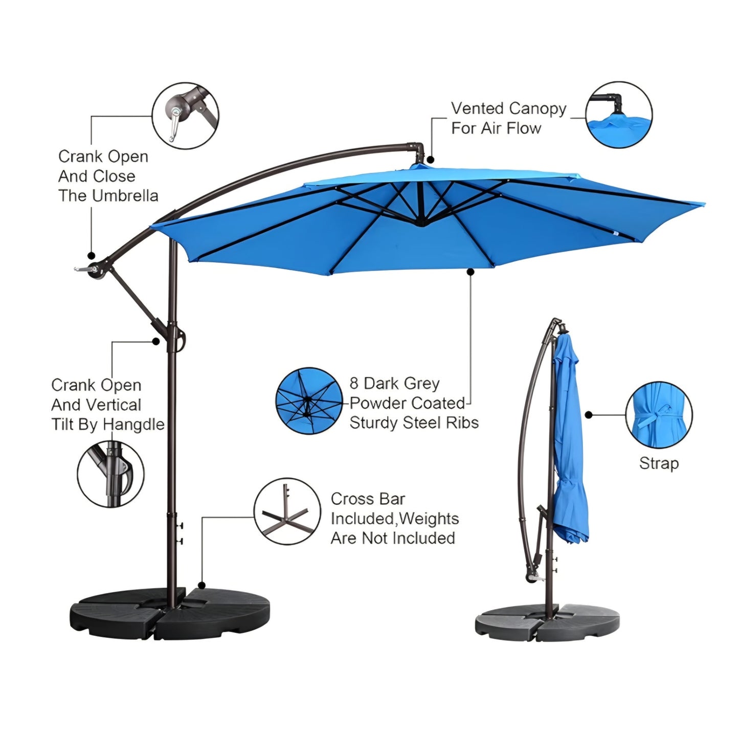 Pure Garden 10' Offset Outdoor Patio Umbrella with 8 Steel Ribs and Aluminum Pole and Vertical Tilt