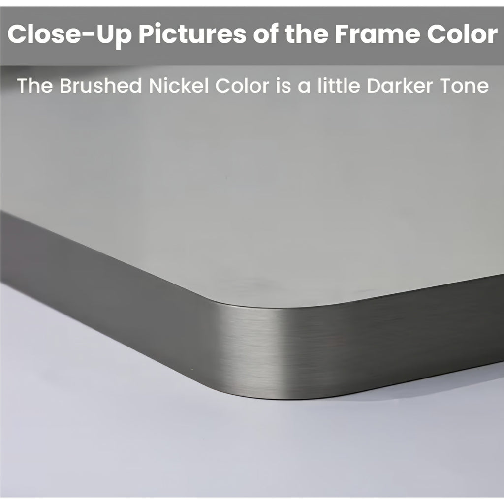 LOAAO 48X32 Inch Brushed Nickel Bathroom Mirror, Rounded Rectangle Silver Metal Frame Mirror