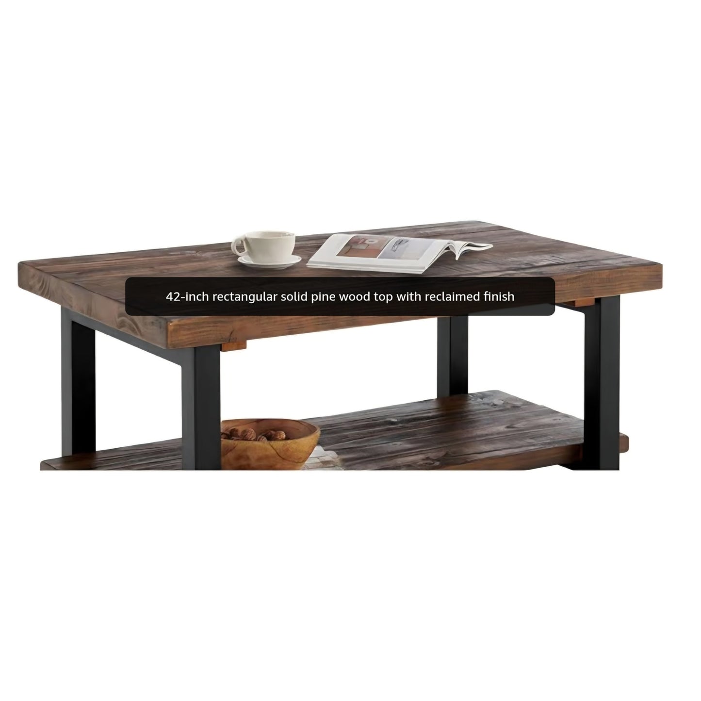 Rustic Coffee Table with Storage Shelf - 42-Inch Industrial Modern Metal and Solid Wood Living Room