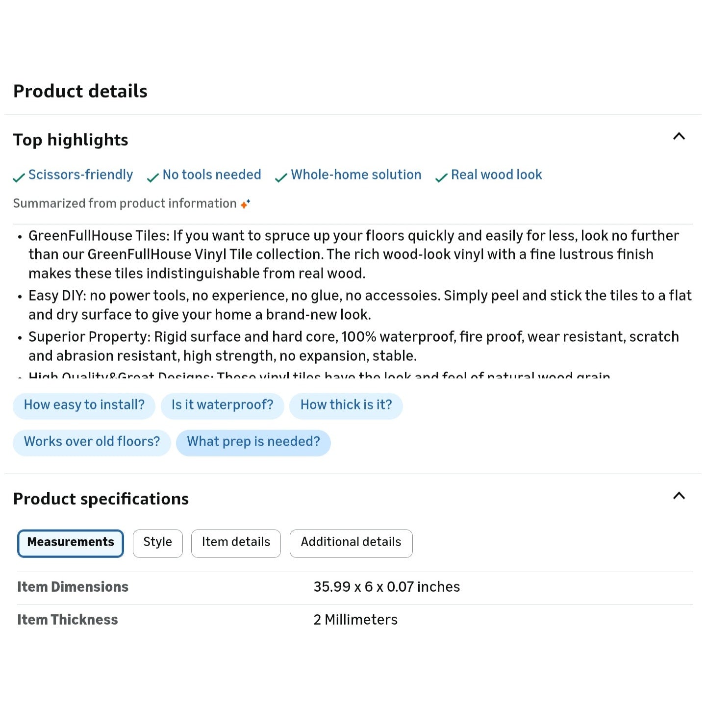 Peel and Stick Vinyl Flooring 36 Pack 54 Sq.Ft,