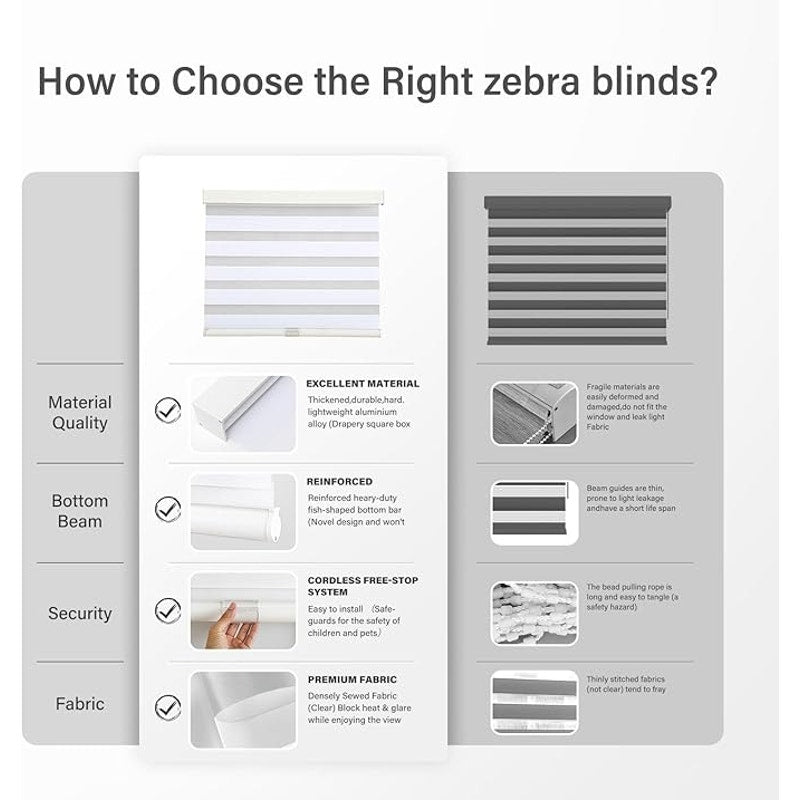 AOSKY Cordless Zebra Blinds for Windows Pull Down, 71" W X 72" H, White, Free-Stop Door Shades.