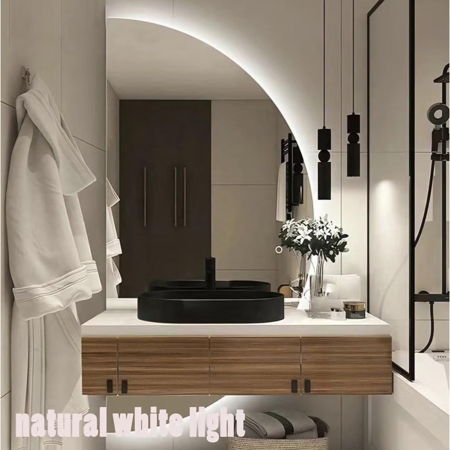 47in Half Moon LED Mirror for Bathroom,Semi Circle Wall Mirror,Smart Mirror