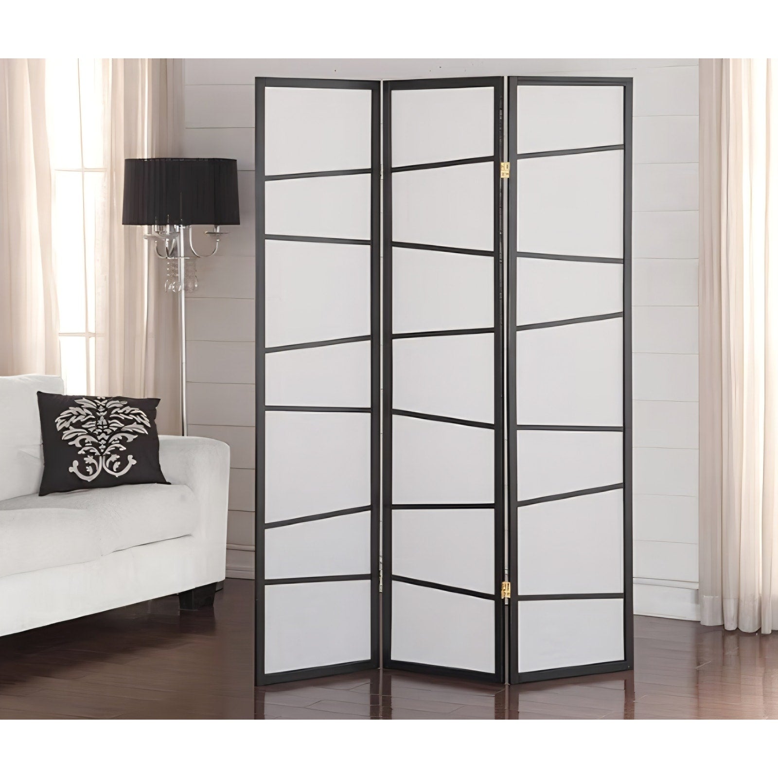 Roundhill Furniture 3-Panel Screen Room Divider, Black