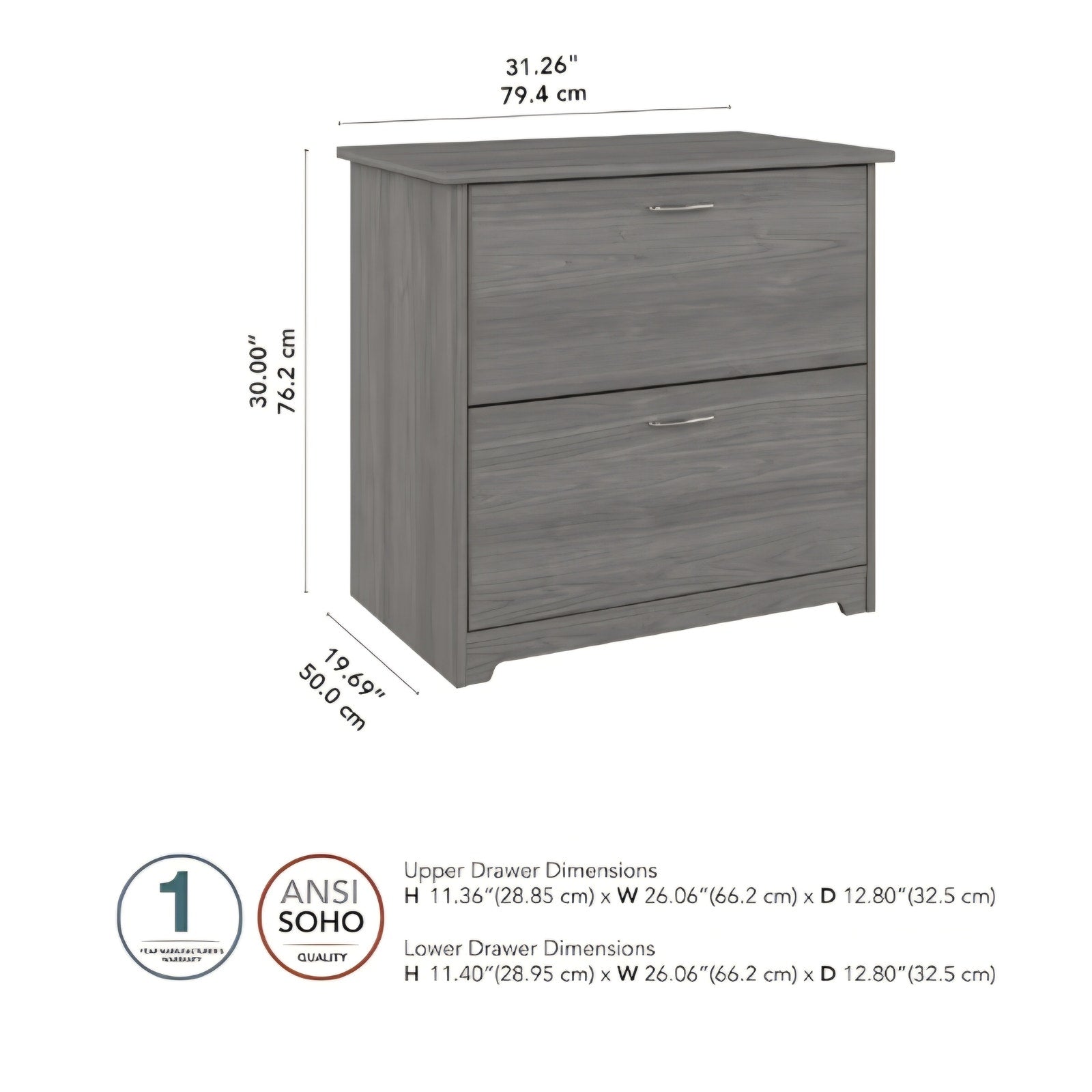 Bush Home Cabot 2 Drawer Lateral File Cabinet in Modern Gray