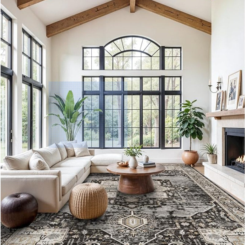 Living Room 12x18 Area Rug - Large Washable Area Rugs with Non Slip Stain Resistant 12x18 Black