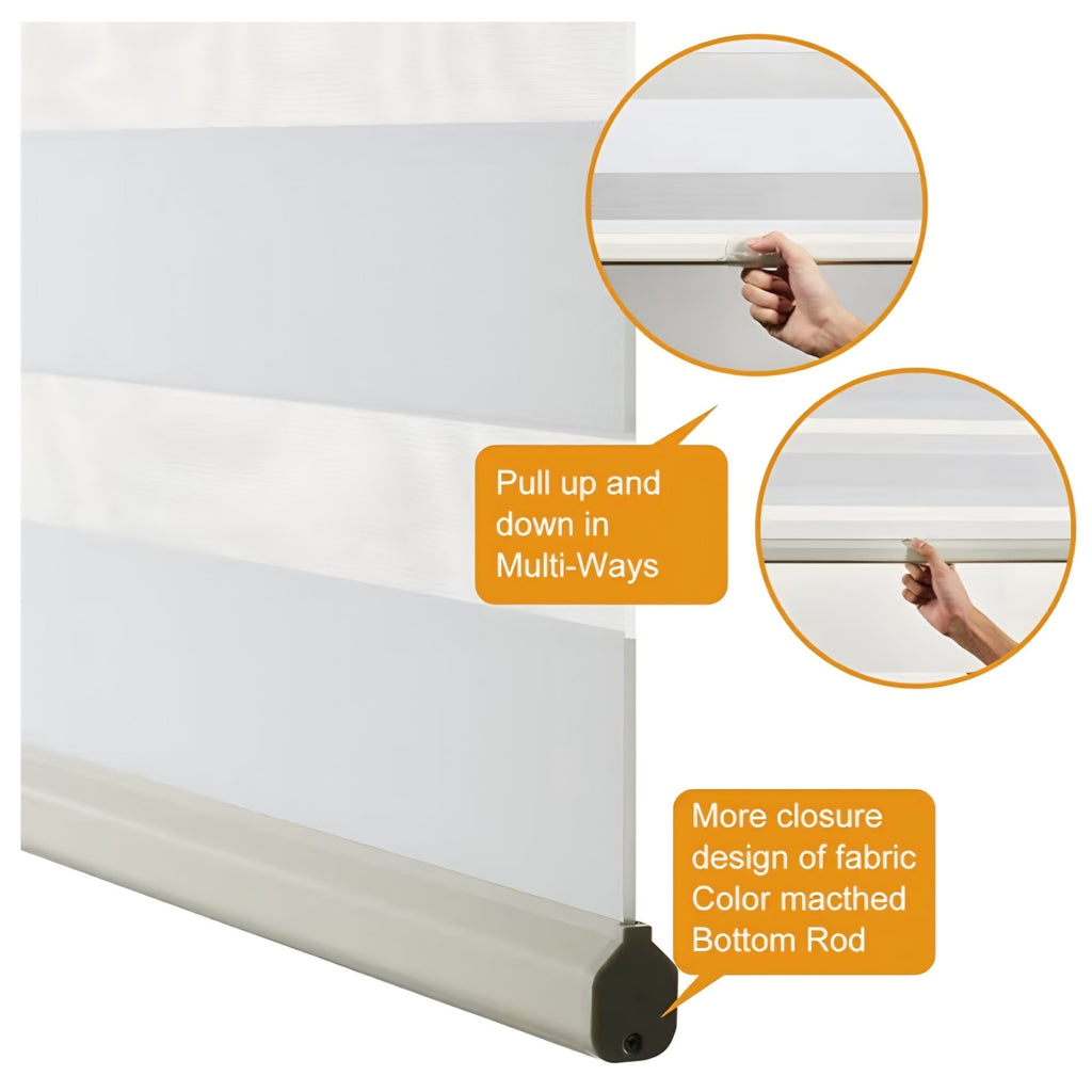 Persilux Cordless Zebra Blinds for Windows (58" W X 72" H, Cream)