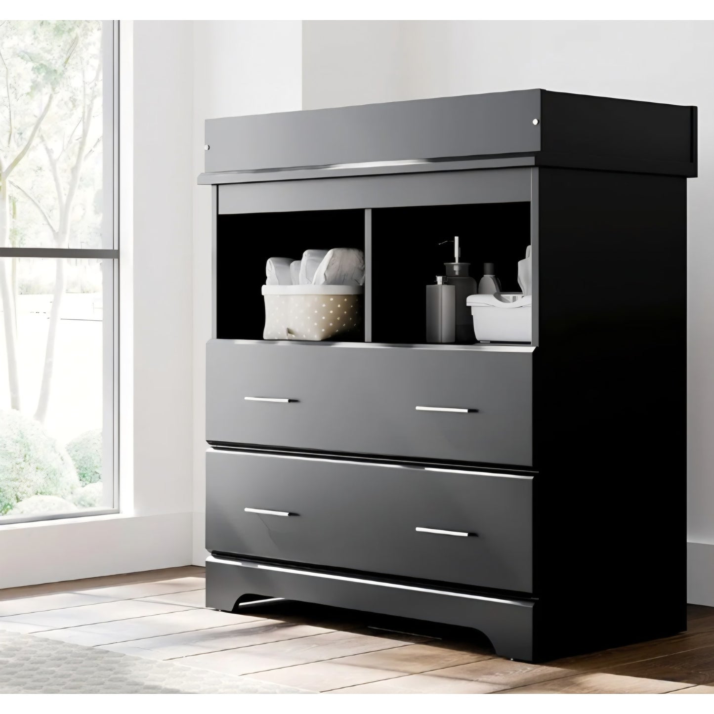 Storkcraft Brookside 2 Drawer Changing Table Dresser (Black) – GREENGUARD Gold Certified, Easy