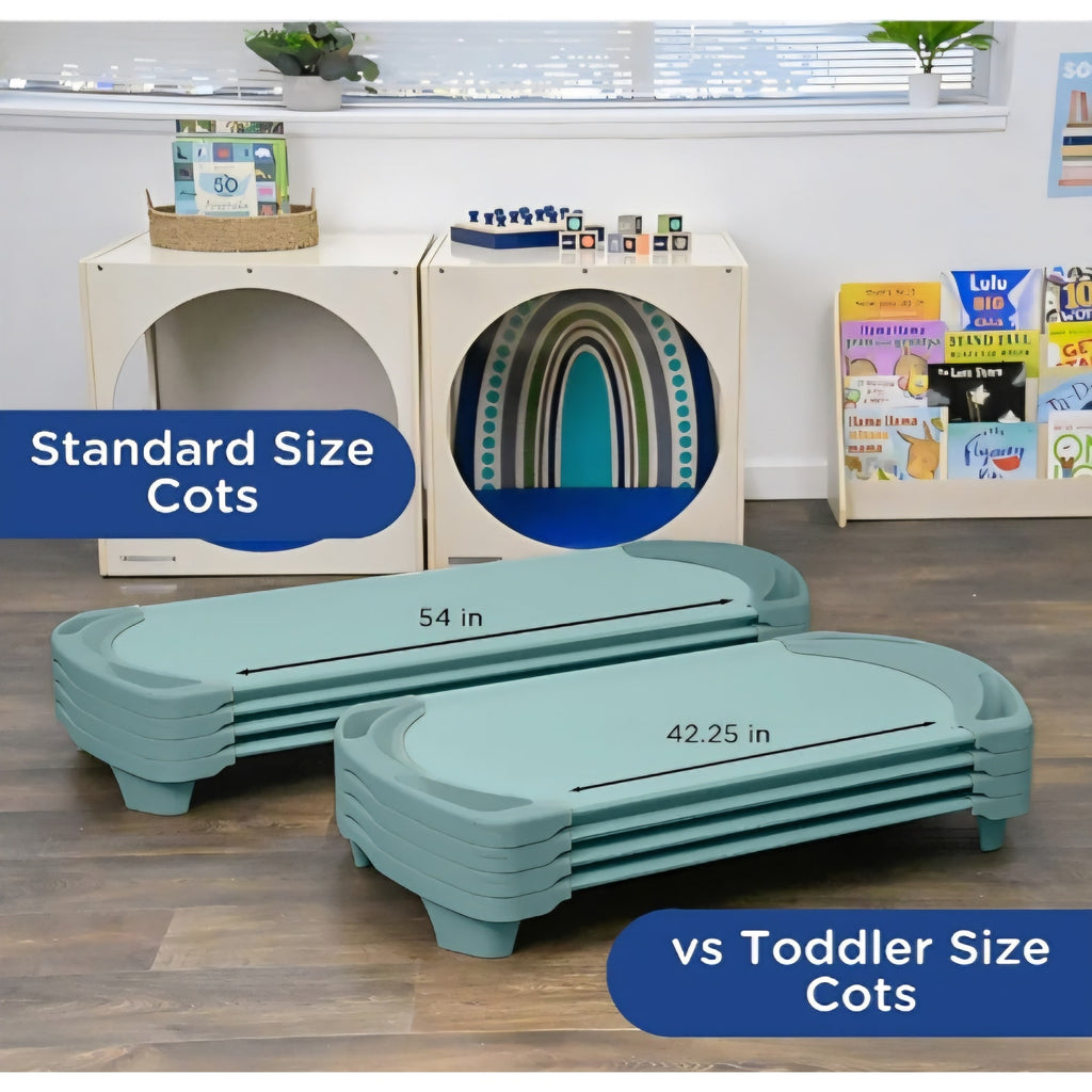 Children’s Factory SpaceLine Cot, Teal Green (Set of 4) – Standard Size 55” by 22” by 5” Standard