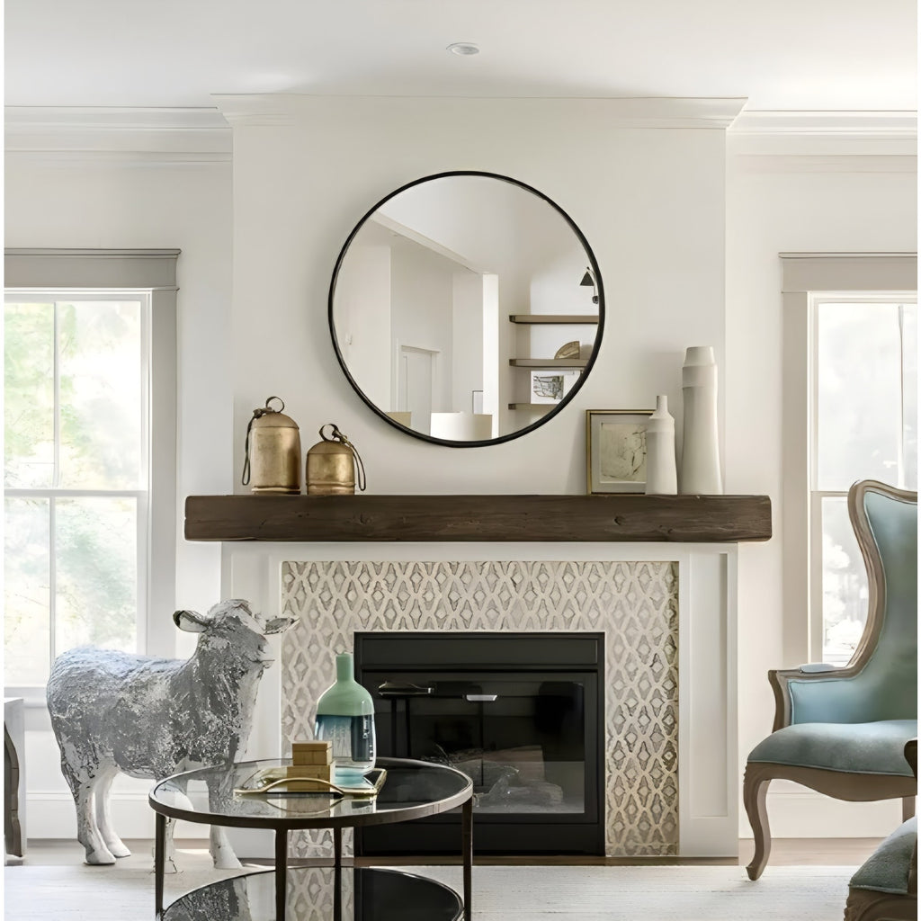 WallBeyond Round Wood Mirror, 32" Round Modern Decoration Large Circle Wall Mirror for Bathroom