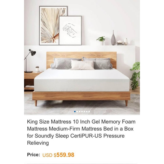King Size Mattress 10 Inch Gel Memory Foam Mattress Medium-Firm Mattress Bed in a Box for Soundly Sl