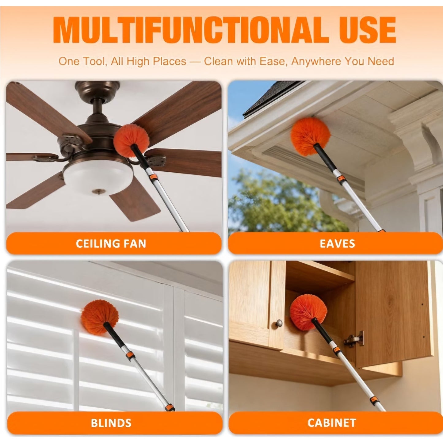LAANPOLE 30FT Cobweb Duster with Extension Pole, Spider Web Brush for Cleaning Extendable