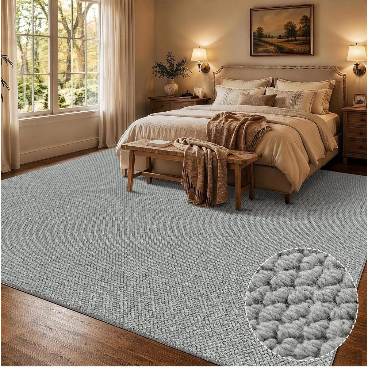 Handwoven Wool Rug,8x10 Area Rug for Living Room(8'x10',Grey)