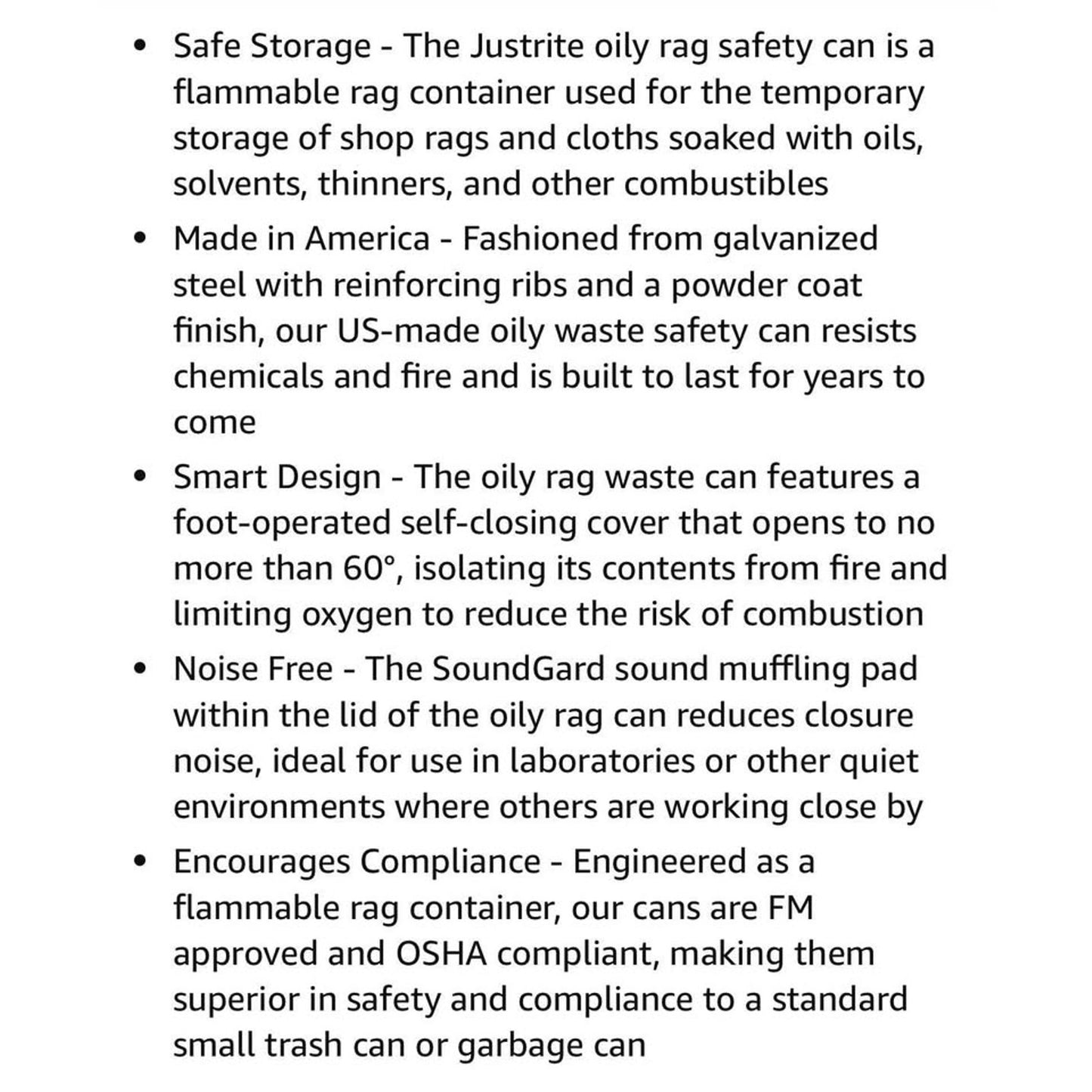Justrite 6 Gallon Galvanized Steel Oily Waste Can, 16" x 12" Metal Oil Rag Safety Can with Quiet Foo