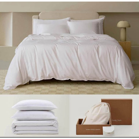 Double Stitch Cotton Tencel Duvet Cover - Queen Size Comforter Cover, Luxury & Soft Eucalyptus Lyoce