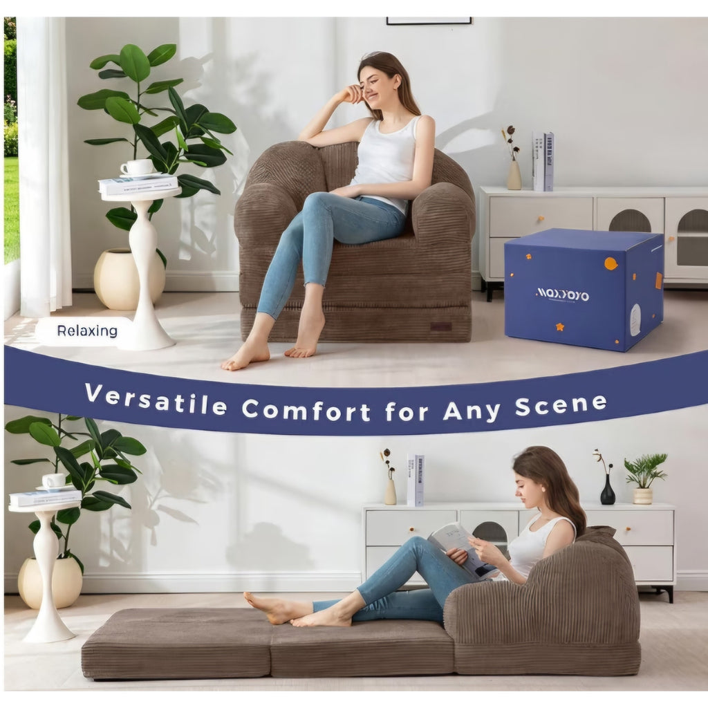 MAXYOYO Folding Sofa Bed, Floral-Shaped Convertible Floor Sofa Couch withBackrest, 2 in 1