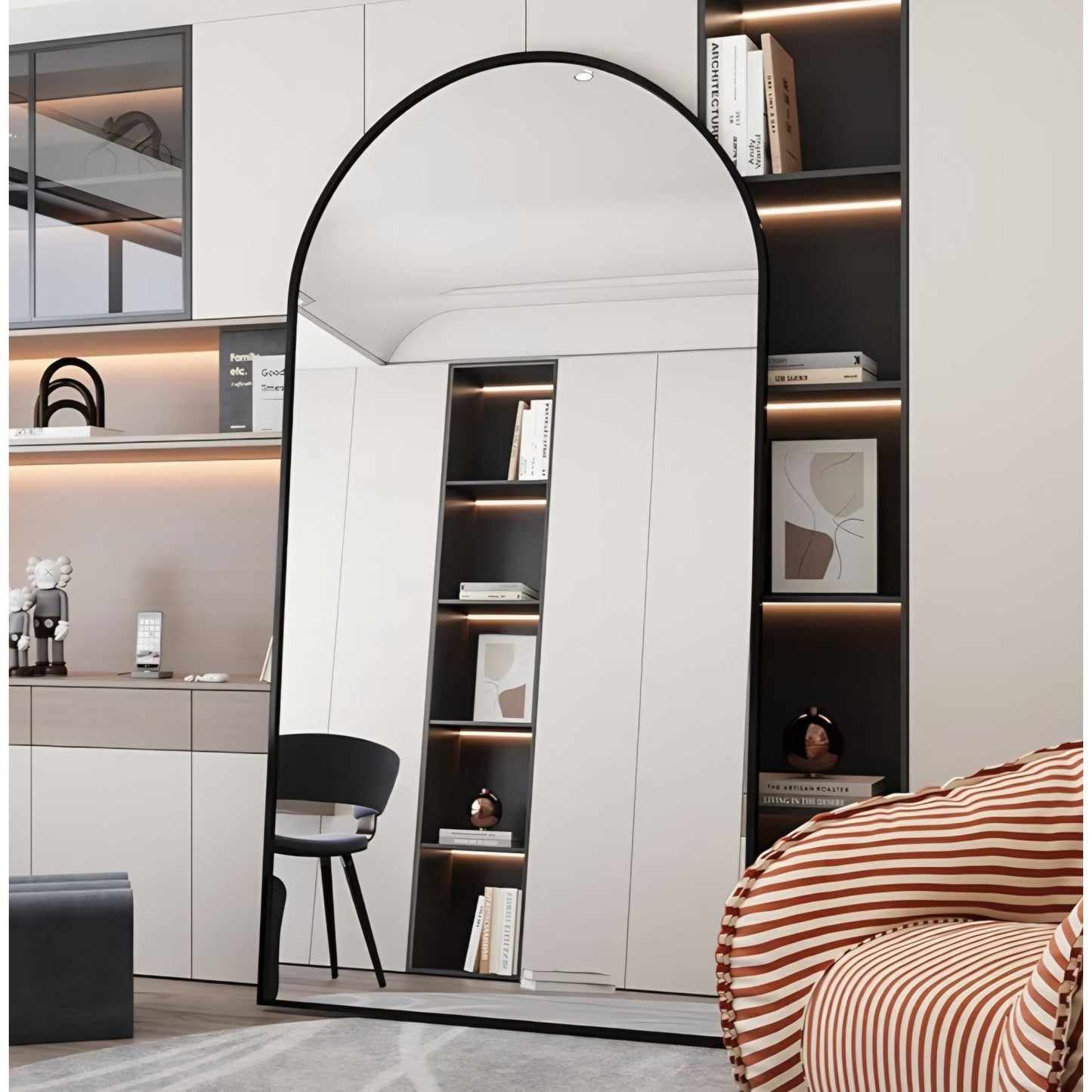 76.4"x37" Arch Full Length Mirror, Large Floor Full Body Tempered Mirror with Aluminum Alloy