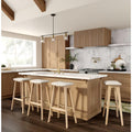 Bar Height Stool - Mid-Century Modern Rubberwood Bar Stool with Faux Leather Seat