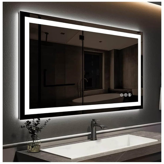ROOMTEC 48 x 36 Inches LED Bathroom Mirror with Front and Backlit,Anti-Fog,3 Colors and Dimmable Lig