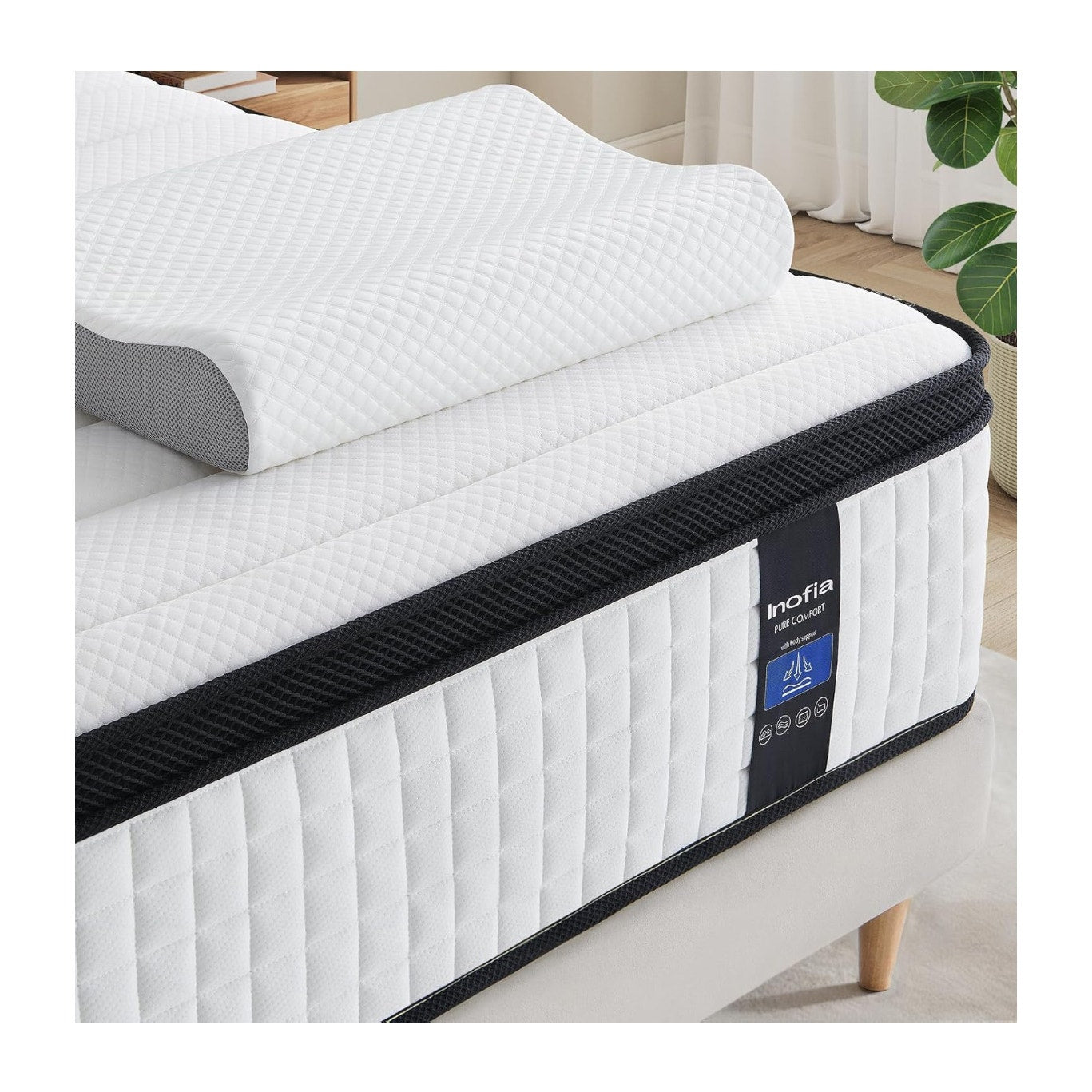 Inofia 12 Inch Twin Mattress with Memory Foam Cervical Neck Pillow Included, Medium Firm