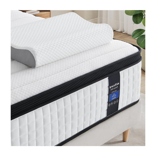 Inofia 12 Inch Twin Mattress with Memory Foam Cervical Neck Pillow Included, Medium Firm