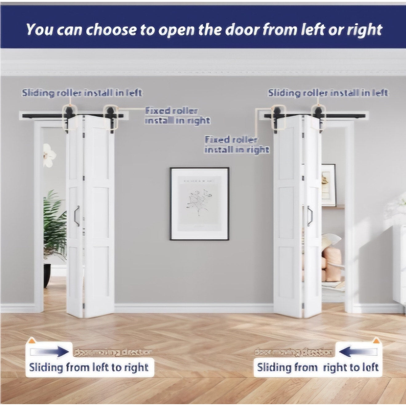 30X84(Double 15x84) White Bifold Barn Door Sliding Bi fold Doors Bi-fold Folding with 34"