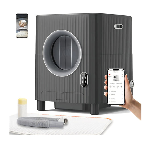 Self Cleaning Cat Litter Box,Electric Entrance Door Automatic Cat Litter Box,Video Monitor,