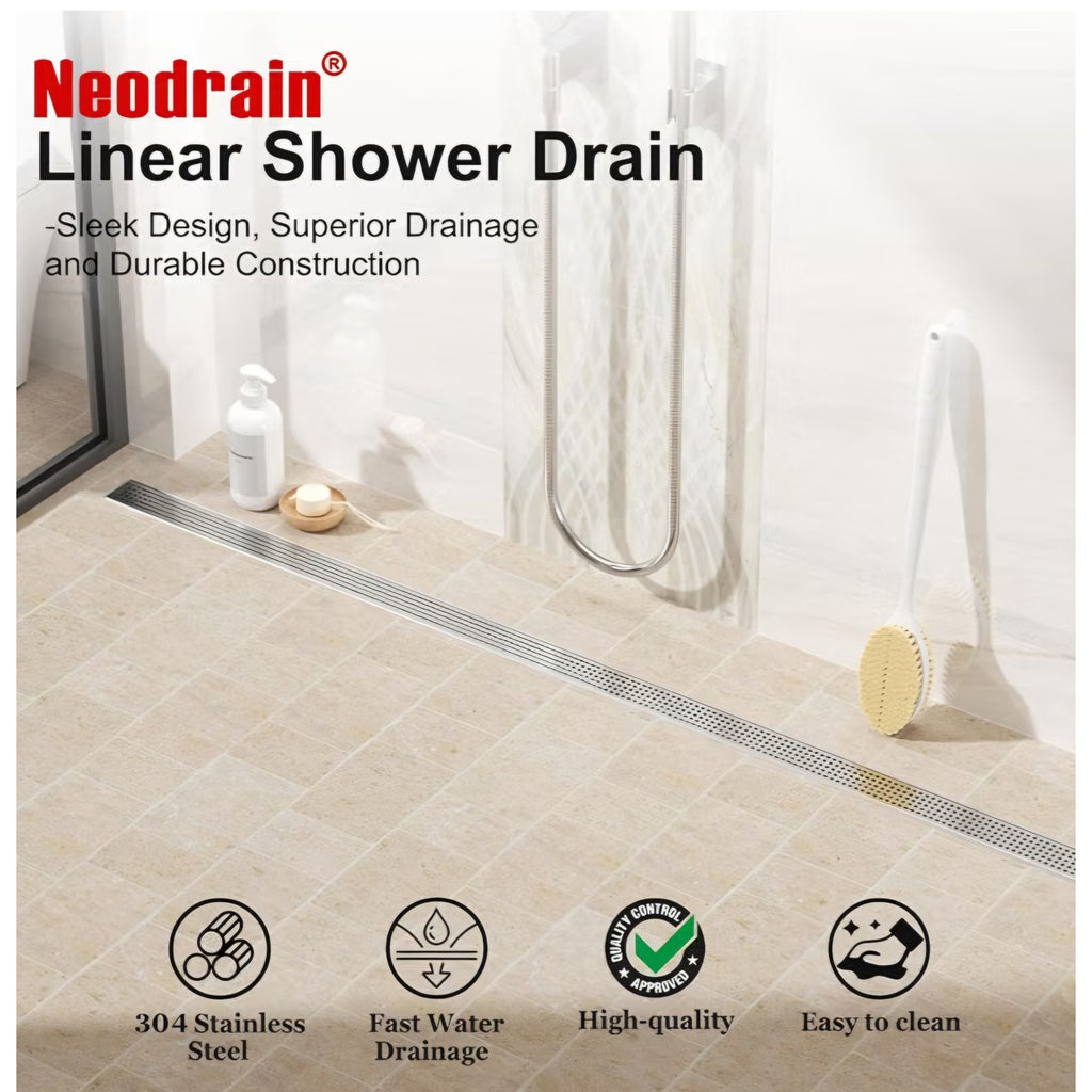 Neodrain 72" Linear Shower Drain, Brushed 304 SS Bathroom Linear Drain,cUPC