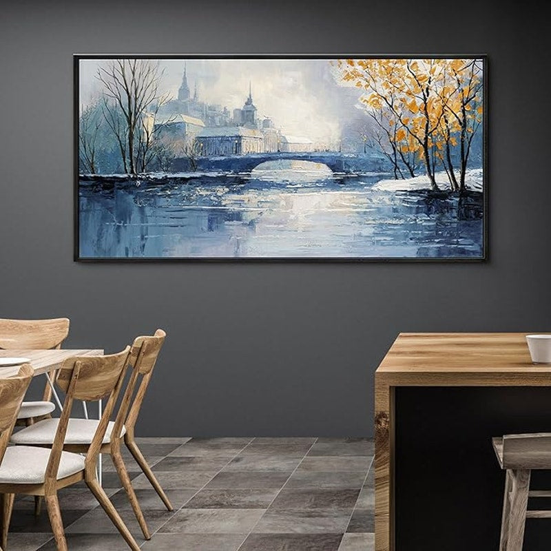 yiijeah Paintings Wall Decor - Wall Frames, Abstract Canvas Wall Art Blue and White, 58"L x 29"W.