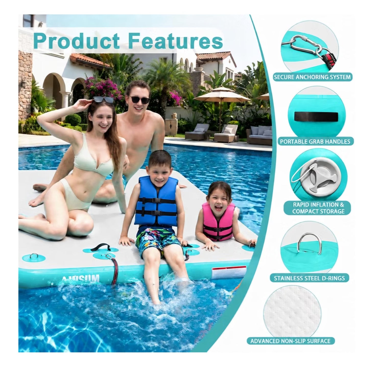 Inflatable Floating Dock Air Dock Platform Floating Island Raft with None-Slip Surface