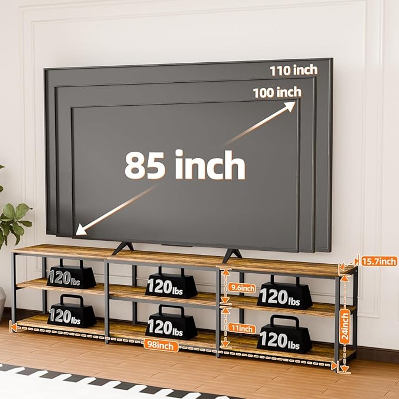 Aquzee 100 in TV Stand, Extra Large 98" Wide Entertainment Center for 85"-110", with Storage, Brown
