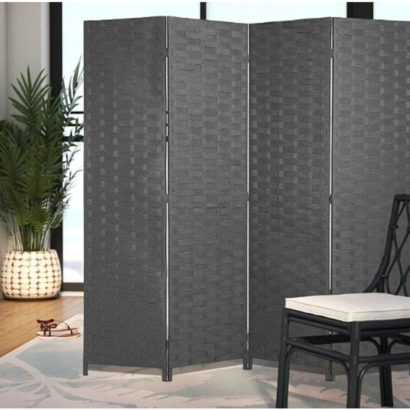 FDW Room Divider Wood Screen Mesh Woven Design Folding Portable Partition